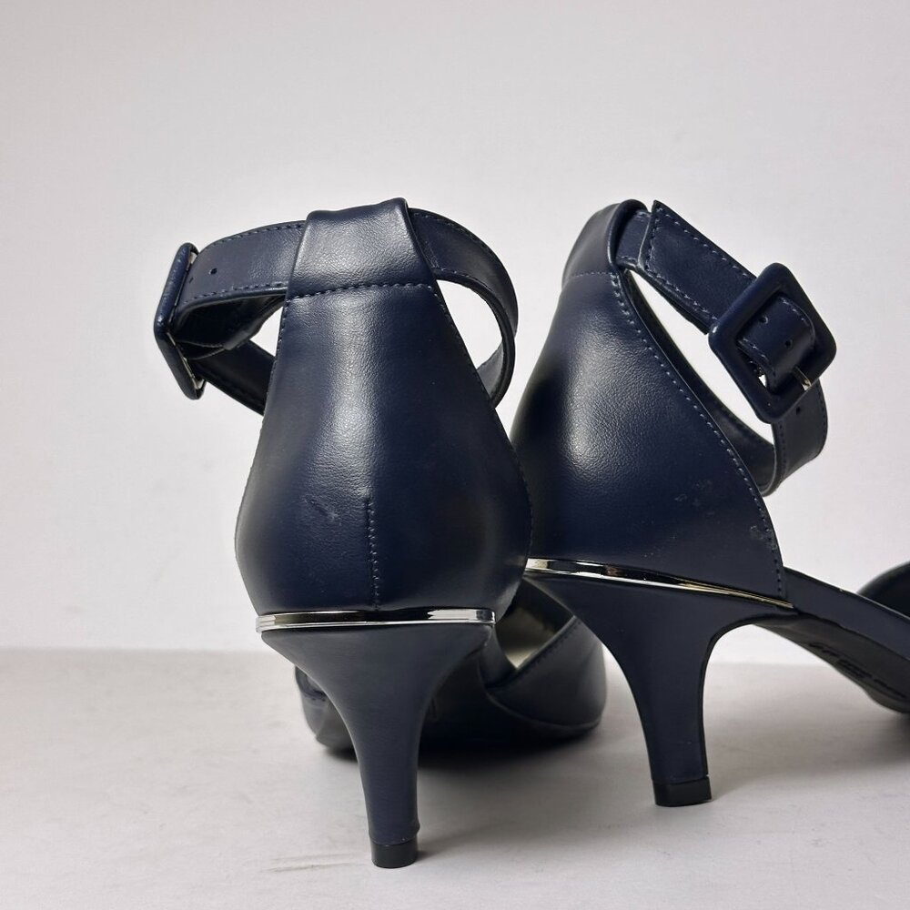 Anne Klein Ankle Strap Heels Women 9.5 Navy Blue Classy Special Occasion Shoes - Picture 3 of 16